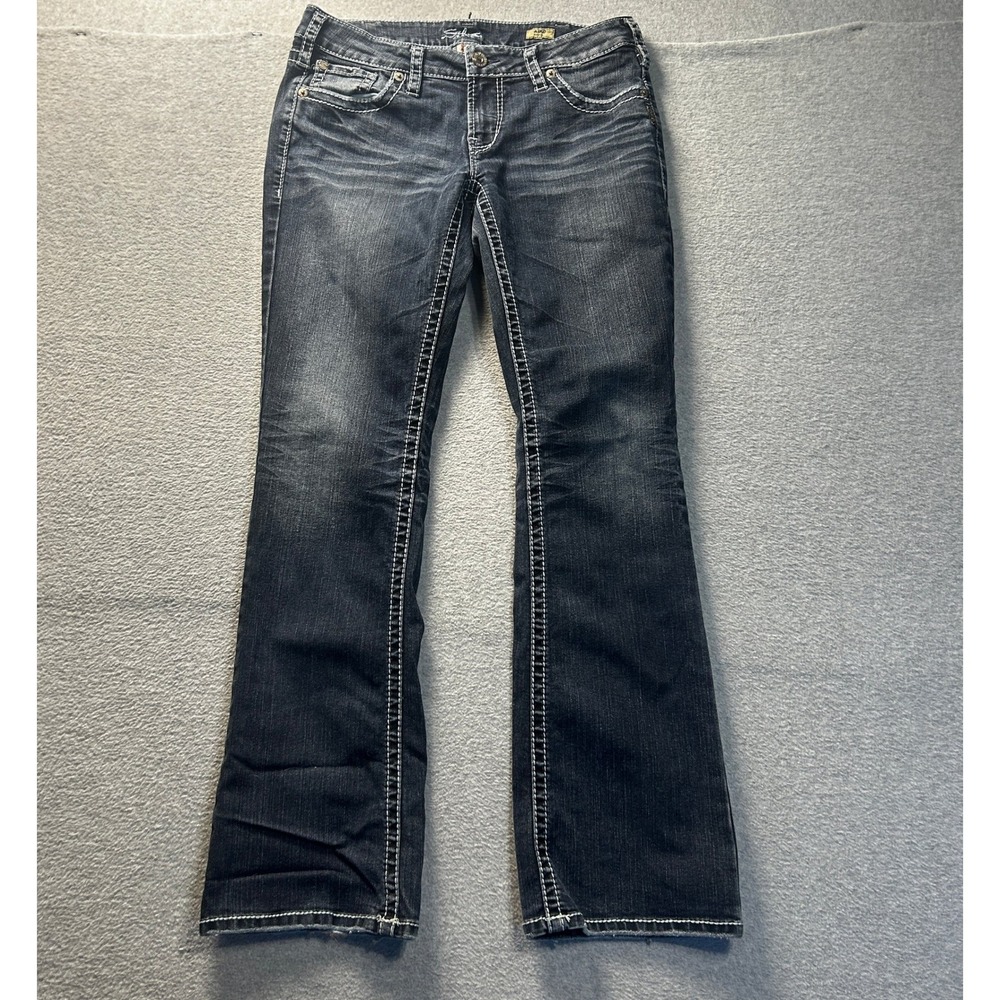 Silver Jeans Womens 31 Aiko Bootcut Dark Wash Blue‎ Mid Rise Stretch Jeans